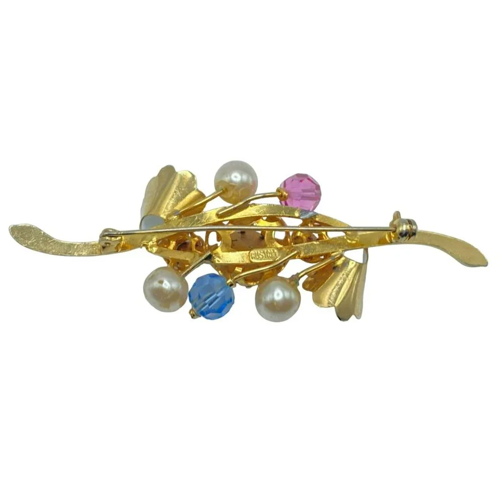 Vintage Austrian Brooch UV Reactive MARKED Austria Uranium Vaseline Glass Enamel - Picture 5 of 7